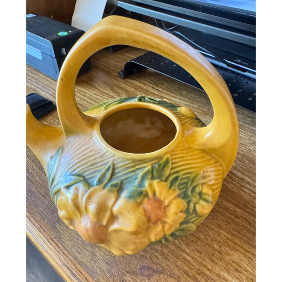 Vintage Roseville Pottery Sienna Peony Tea Pot with Lid  Vintage Roseville Pottery Sienna Peony Tea Pot with Lid And Sugar Bowl Set